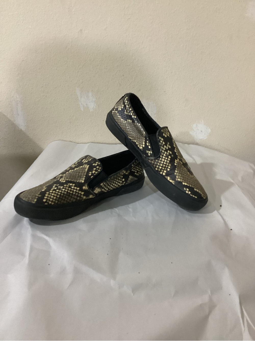 Michael Kors Black & Tan Snake-Print Slip-Ons